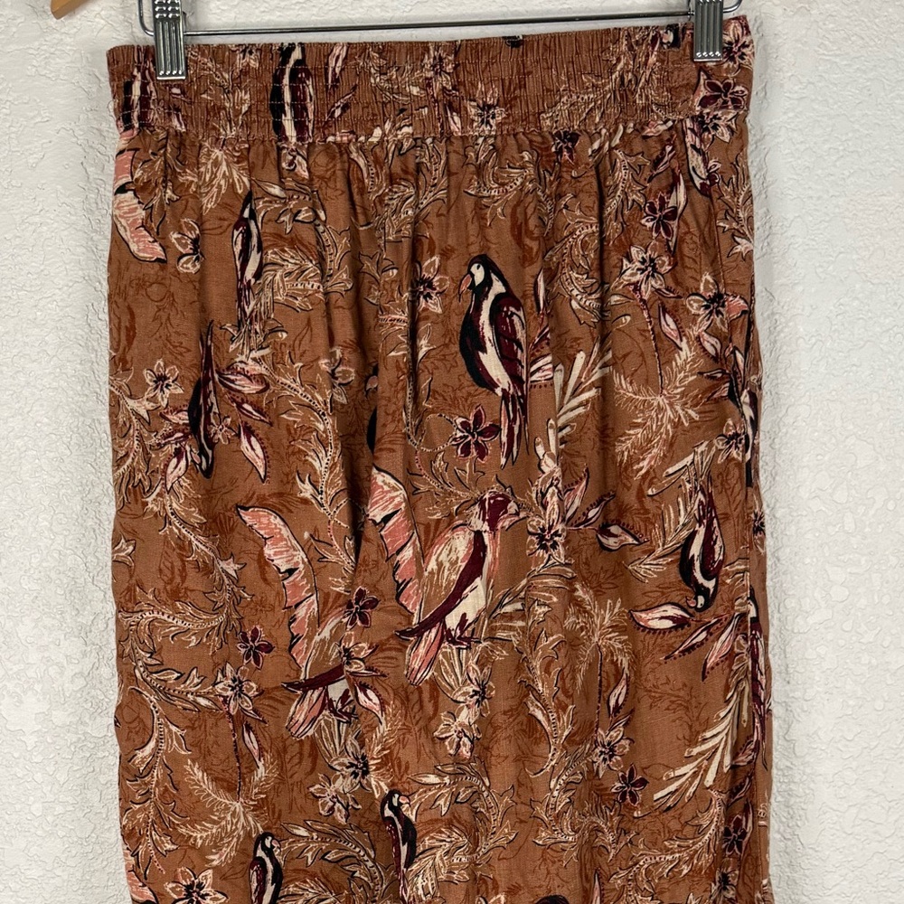 Tahari 100% Linen Floral & Bird Patterned Brown Pants Pockets Vacation Novelty - Picture 6 of 7